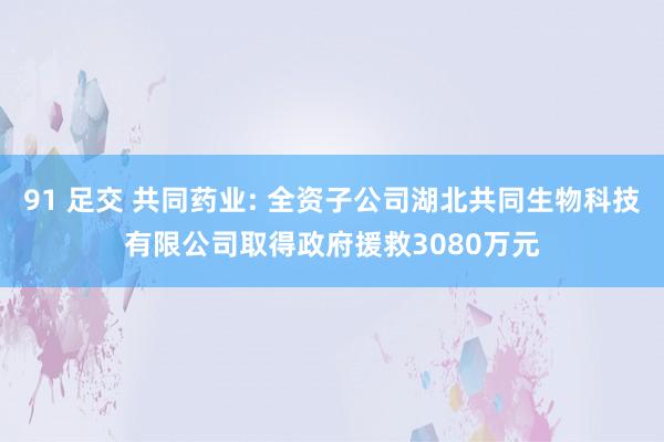 91 足交 共同药业: 全资子公司湖北共同生物科技有限公司取得政府援救3080万元
