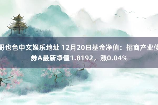 哥也色中文娱乐地址 12月20日基金净值：招商产业债券A最新净值1.8192，涨0.04%