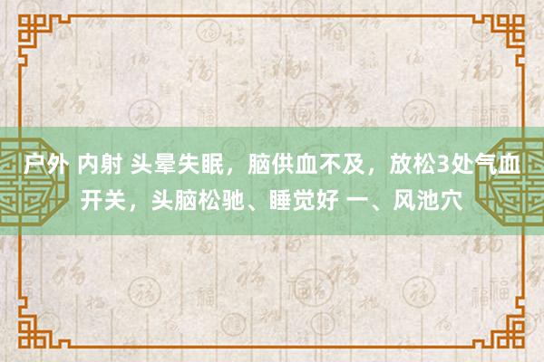户外 内射 头晕失眠，脑供血不及，放松3处气血开关，头脑松驰、睡觉好 一、风池穴