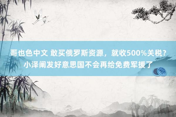 哥也色中文 敢买俄罗斯资源，就收500%关税？小泽阐发好意思国不会再给免费军援了